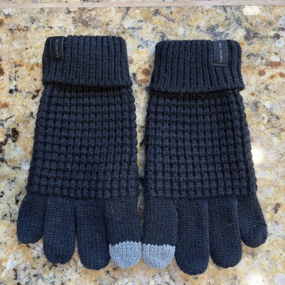 AllSaints‎ Black/Gray Knit Gloves Unisex Youth 7-10Y Winter Snow Ski Outerwear